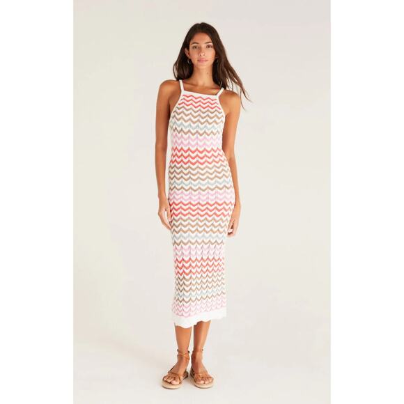 Z SUPPLY Women's Camille Stripe Crochet Midi Dress, Medium, 100% Cotton